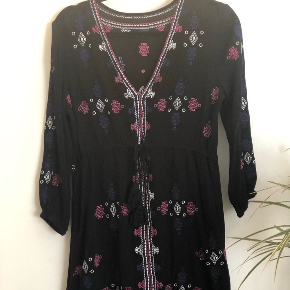 Embroidered black long sleeve dress
